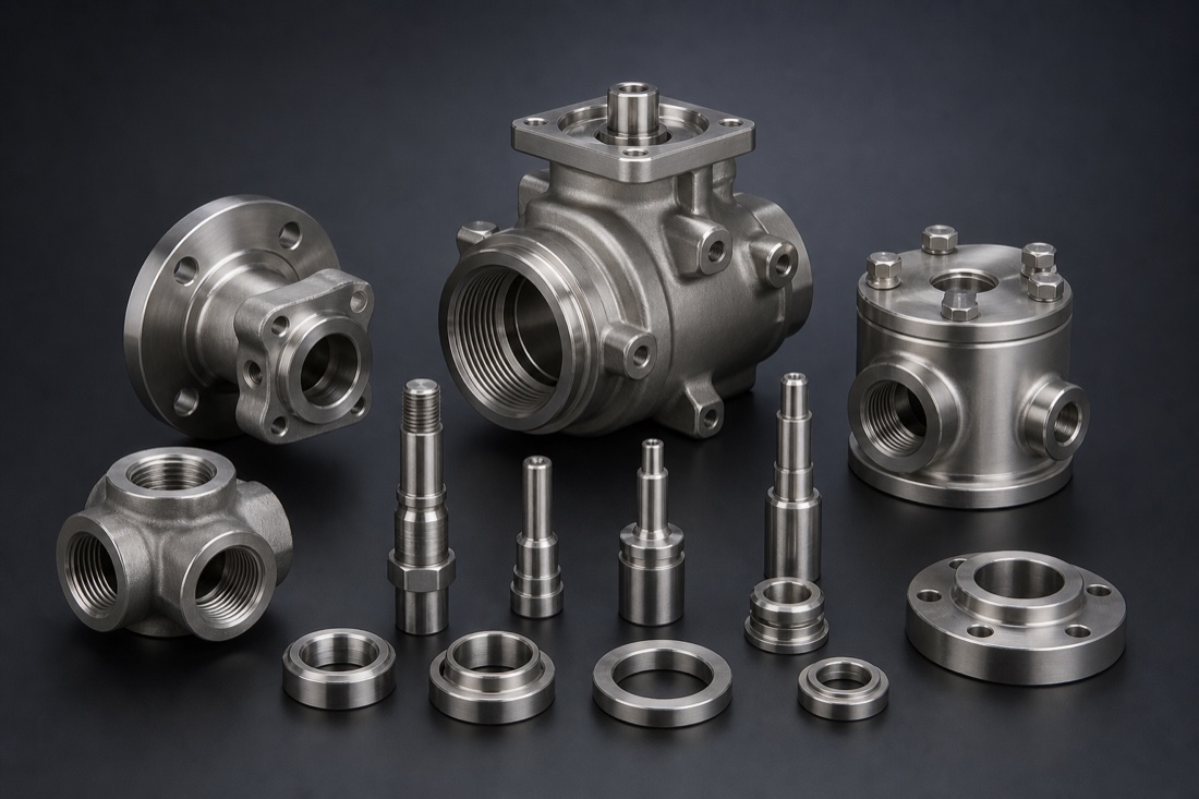Stainless steel valve bodies, stems and seats